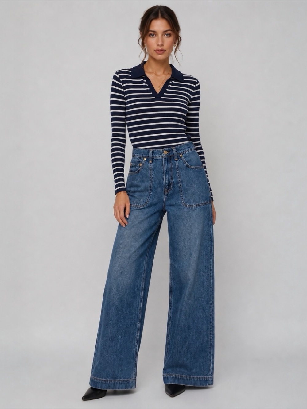 cult gaia High-Waist Wide Leg Blue Jeans - Picture 3 of 12